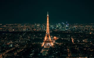 Картинка Эйфелева башня, башня, Париж, Франция, архитектура, ночь, темнота, огни, подсветка