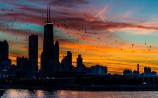 Картинка Chicago, небоскребы, сша, здания, чикаго, небо, закат, USA, америка, высотки