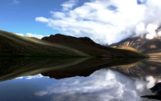 Картинка природа, вода, озеро, пруд, облака, туча, облако, тучи, небо, отражение
