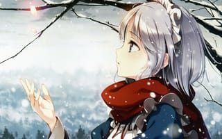 Картинка аниме, девушка, зима, снег