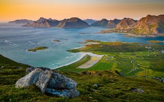 Картинка Исландия, горы, гора, природа, пейзаж, море, океан, вода, вечер, сумерки, закат, заход