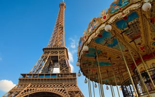 Картинка Эйфелева башня, башня, Париж, Франция, архитектура, карусель