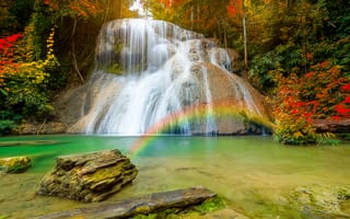 Картинка водопад, природа, скала, осень, вода, озеро, пруд