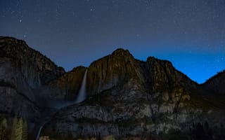 Картинка Йосемитский Национальный Парк, Йосемитский, национальный парк, США, Калифорния, горы, гора, природа, скала, водопад, ночь, темнота, звезды, звезда