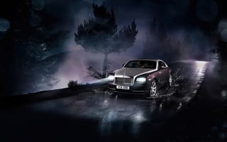 Картинка Rolls-Royce, Роллс Ройс, машины, машина, тачки, авто, автомобиль, транспорт, дорога, ночь, темнота, темный, свечение