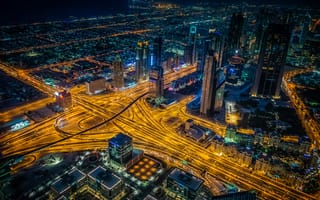 Картинка Дубай, ОАЭ, Объединенные Арабские Эмираты, город, города, здания, мегаполис, современный, небоскреб, высокий, здание, свечение, ночной город, ночь, огни, подсветка