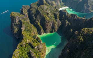 Картинка Таиланд, море, океан, вода, природа, пейзаж, скала, каньон, сверху, c воздуха, аэросъемка, с дрона