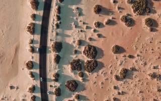 Картинка пустыня, песок, песчаный, природа, дорога, сверху, c воздуха, аэросъемка, с дрона