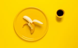 Картинка банан, желтый, тарелка, чашка, кофе, разные