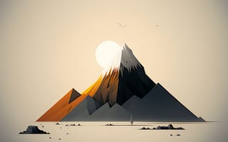 Картинка гора, рисованные, арт, солнце