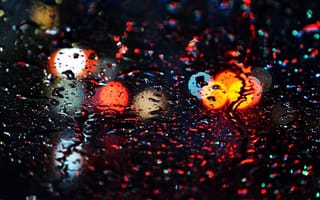 Картинка капли, капли воды, капли дождя, дождь, разные, ночь, темный, темнота, отражение, боке