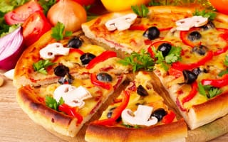 Картинка пицца, еда, вкусная, шампиньон, гриб, итальянская