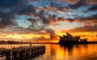 Картинка Opera House, Docks, Sydney, Австралия, Сидней, sunset, закат, Australia