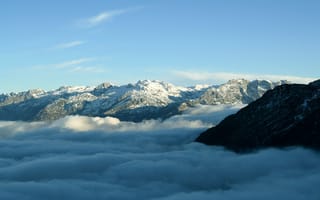 Картинка горы, туман, снег, небо