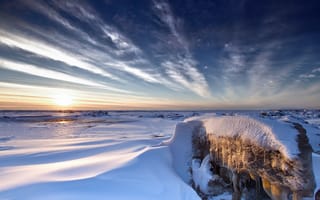 Картинка закат, поле, зима, пейзаж