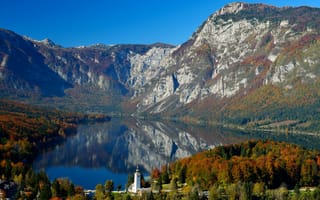 Картинка Словения, городок, горы, лес, Bohinj Lake, озеро
