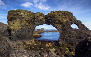 Картинка Исландия, море, камни, берег, арка
