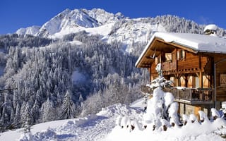 Картинка зима, дом, горы