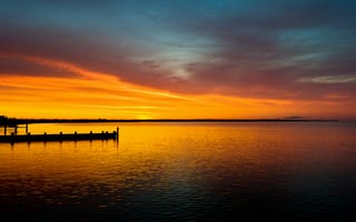 Картинка Озеро, рассвет, утро, мостик