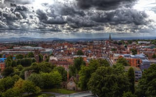 Картинка облака, HDR, дома, город, Dudley, Великобритания, Англия