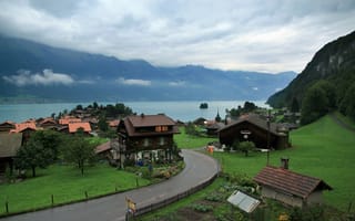 Картинка Деревенька, дома, красота, озеро, природа, Швейцария
