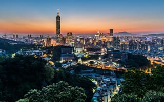 Картинка Taipei 101, Тайвань, Тайбэй, весна, вечер