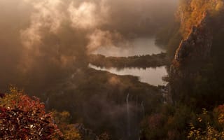 Картинка природа, река, водопад, осень, скалы