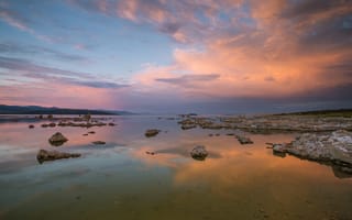 Картинка Lee Vining, California, US, камни, рассвет, море