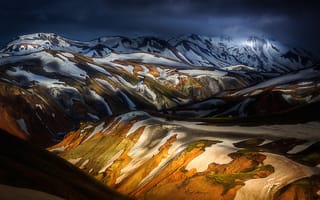 Картинка свет, Исландия, тени, холмы, горы, снег
