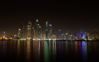 Картинка ночь, здания, небоскрёбы, огни, Дубай