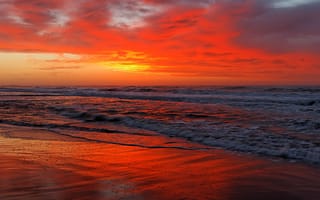 Картинка закат, море, красный