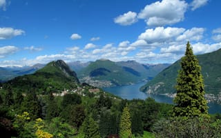 Картинка San Grato Botanical Park, озеро Лугано, деревья, Switzerland, Швейцария, Lake Lugano, Ticino, Тичино, парк, горы