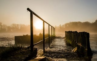 Картинка утро, туман, мост, пейзаж, река