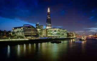 Картинка город, ночь, огни, река, Лондон