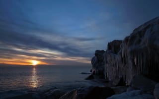 Картинка море, лёд, пейзаж, закат
