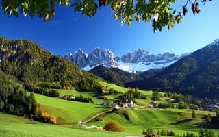 Картинка пейзаж, луга, Италия, Funes, горы, природа