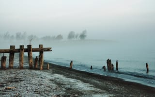 Картинка озеро, пейзаж, туман