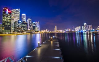 Картинка город, Сингапур, иллюминация, ночь, Singapore, пирс