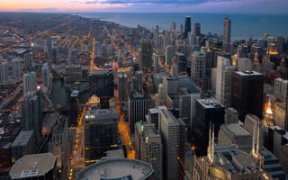 Картинка город, панорамма, вечер, Чикаго, Иллиноис, Chicago