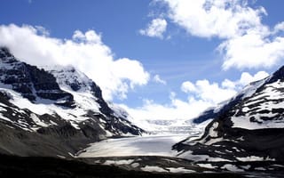 Картинка природа, лед, горы, озеро, склон, снег