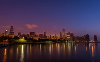 Картинка США, ночь, панорамма, огни, Иллиноис, Чикаго, город