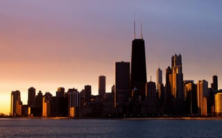 Картинка закат, Мичиган, Chicago, Чикаго, город, Иллиноис, небоскребы