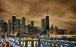 Картинка USA, сша, огни, Chicago, чикаго, америка, ночь, city, небоскребы