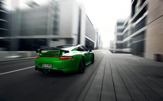Картинка Porsche 911, фары, улица, кар, дорога, машина, зеленый, порше
