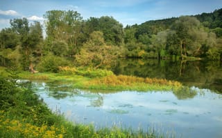Обои река, Бавария, Германия, Niederaichbach, природа