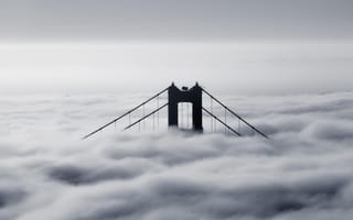 Картинка мост, черно-белое, туман