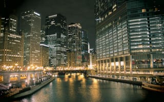 Картинка USA, Chicago, ночь, Чикаго, вода, мегаполис, illinois, небоскребы