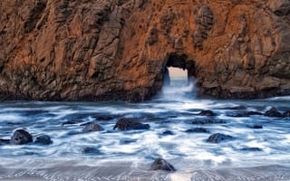 Картинка камни, арка, море, проход, волны, скала