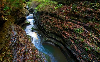 Обои поток, скалы, ущелье, река, водопад