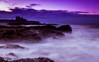 Картинка Seacliff Beach, руины, сумерки, замок, Tantallon Castle, Scotland, тучи, East Lothian, небо, скалы, North Berwick, море